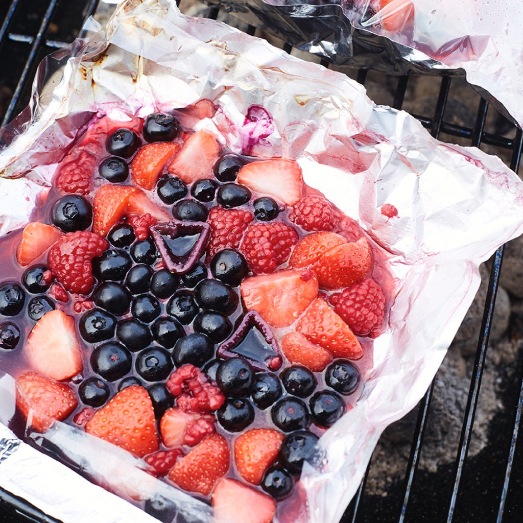 Papillot met rood fruit en cuberdons op de BBQ