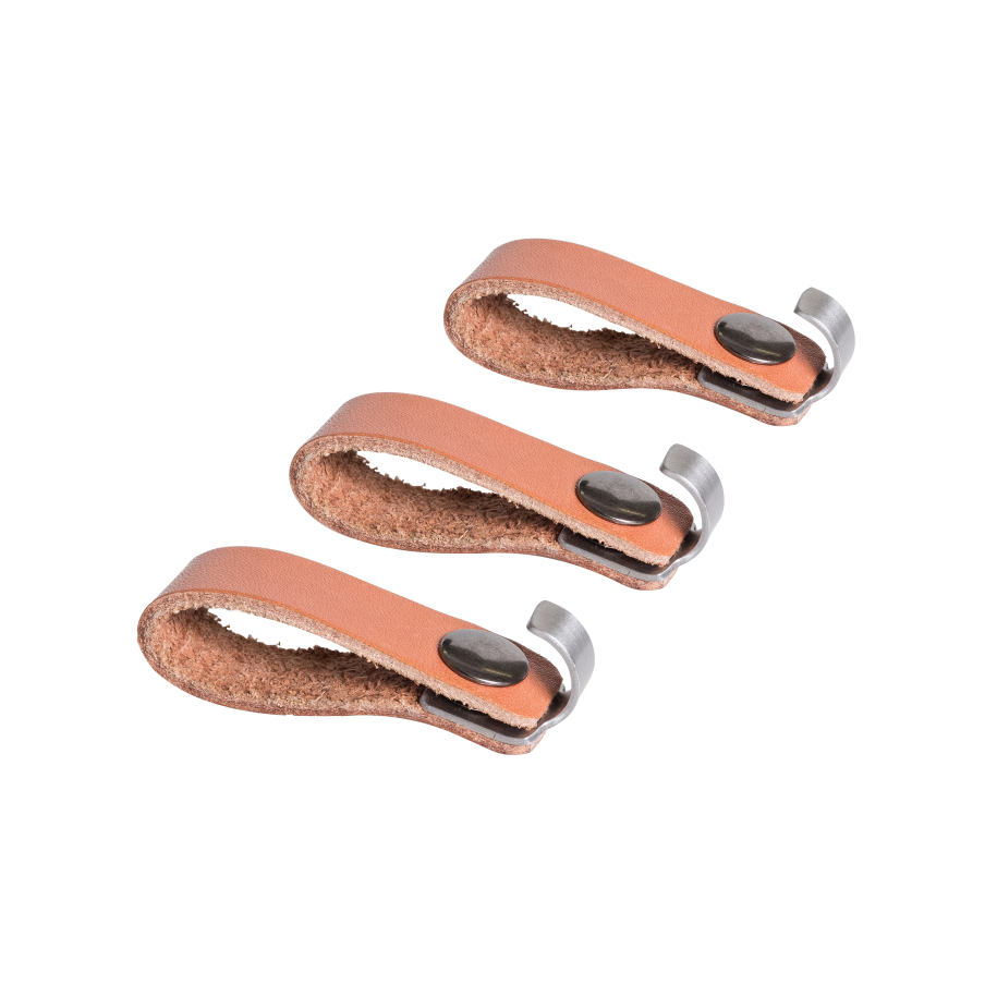 Set of 3 leather and stainless steel hooks