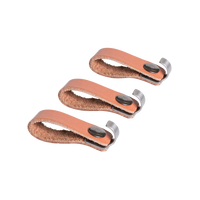 Set of 3 leather and stainless steel hooks
